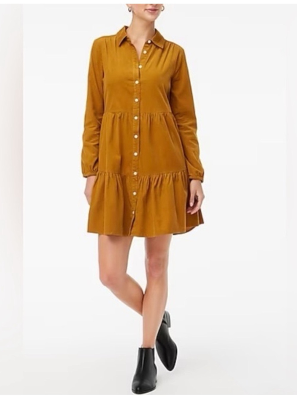 J.Crew Golden Brandy Corduroy Tiered Mini Shirtdress Size 10 NWOT - Picture 6 of 12